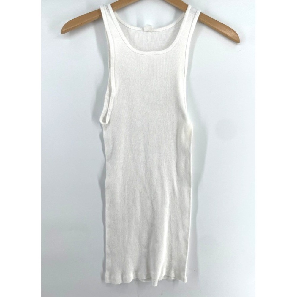 Vintage Fruit of the Loom Tank Top Shirt Mens S White Knit 80s 90s Ribbed Long